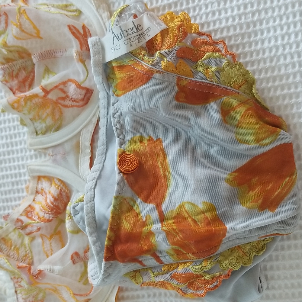 Aubade Orange Gold Tulips Appliques Underwire Bra Size 36 - Picture 10 of 11